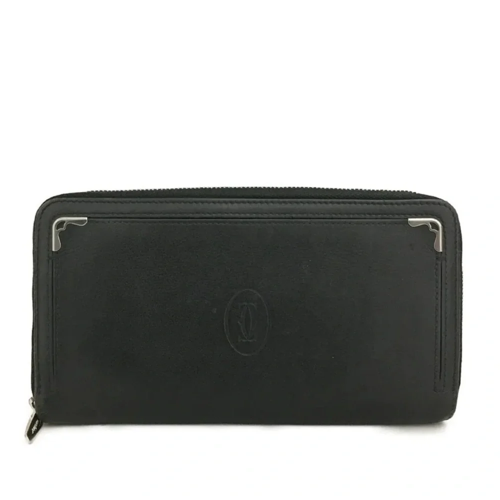 Authentic Must De Cartier Leather Zip Around Long Wallet GUC